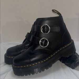 Dr. Martens Ladies Black Leather Platform Boots/Shoes w/adjust Silver Buckles